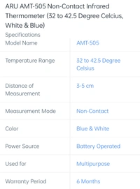 Thermometer ARU AMT 505 Non Contact Infrared Thermometer ( 32 To 42.5 Degree Celsius )