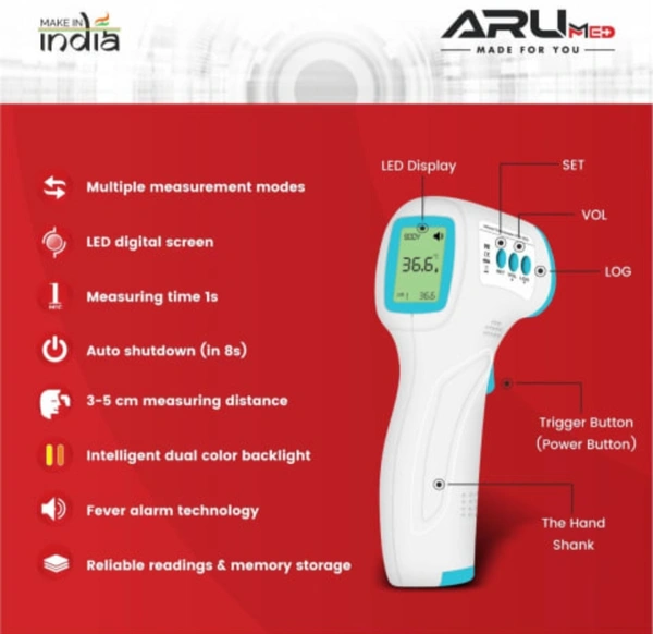Thermometer ARU AMT 505 Non Contact Infrared Thermometer ( 32 To 42.5 Degree Celsius )