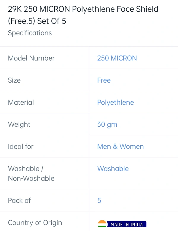 29k 250 Micron Polyethylene Face Shield 