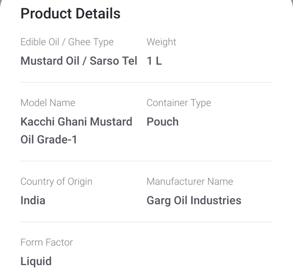 Dhanush Kachi Ghani Mustard Oil Grade-1 / Sarso Tel 1L
