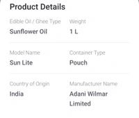 Fortune Sun Lite Sunflower Oil 1L(J)