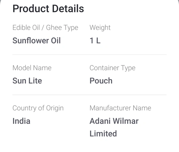 Fortune Sun Lite Sunflower Oil 1L(J)