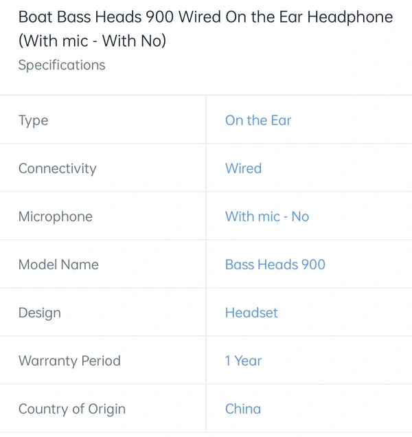 Boat Bass Heads 900 Wired On The Ear Headphones .