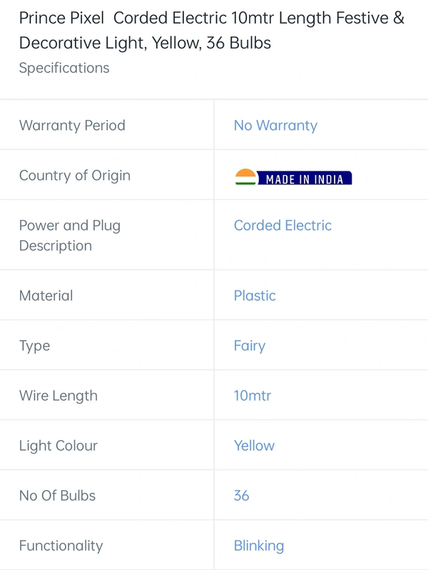 Prince Pixel Corded Electric 10meter Yellow 36 Bulbs - 10m