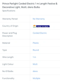Prince Parlight Corded Electric 1m Multi 6lens Bulbs - 1m