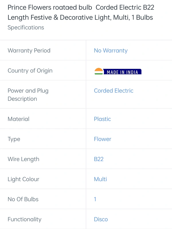 Prince Flower Roated Bulbs Corded Electric B22 Length Multi 1 Bulbs - multi, 1