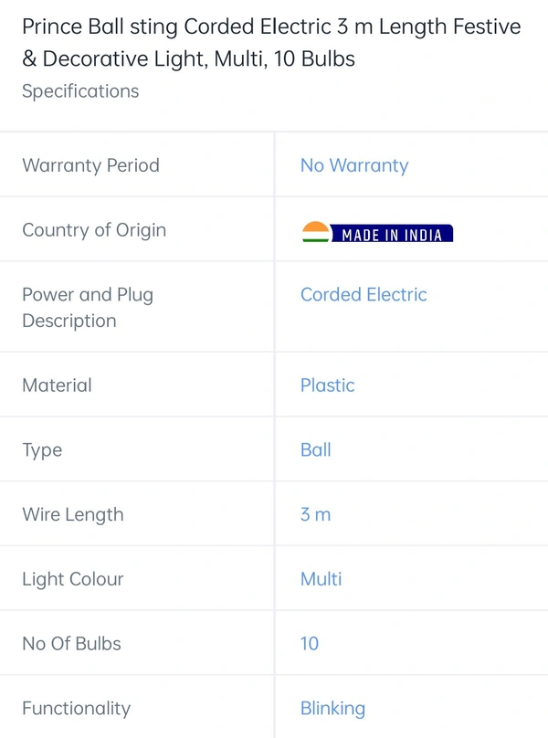 Prince Ball Sting Corded Electric 3mtr Multi 10 Bulbs - multi, 3mtr