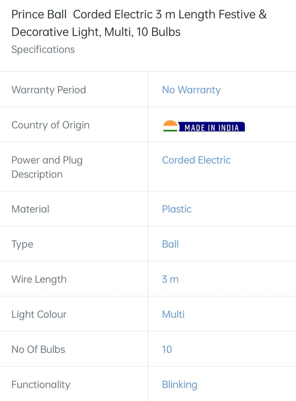 Prince Ball Corded Electric 3mtr Multi 10 Bulbs - 3 mtr, multi