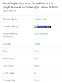 Prince Colour String Corded Electric 3mtr 20 Bulbs
