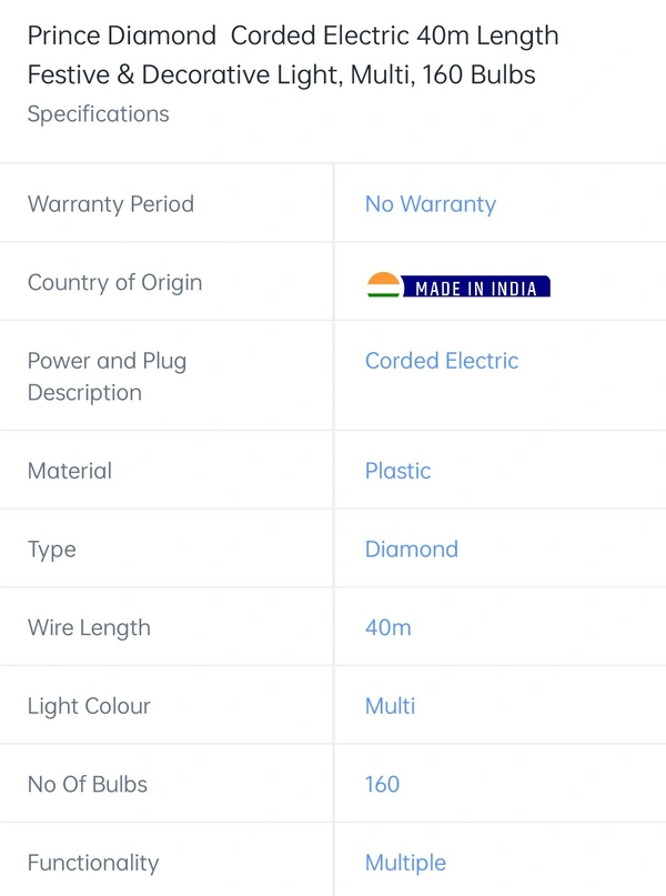 Prince Diamond Corded Electric 40m 160 Bulbs - 40m
