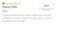 Paneer Chilli - Book and Get Fast Delivery. Call / whatsapp 8434963456