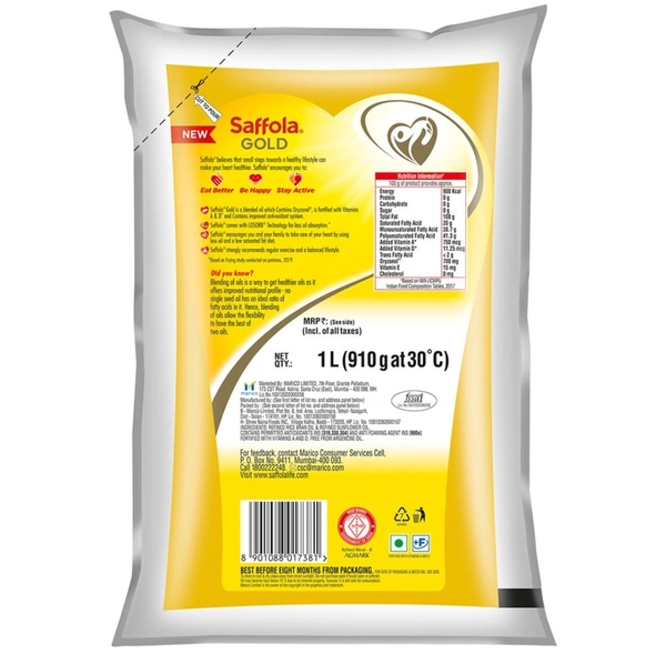 Saffola Gold Pro Healthy Lifestyle RiceBran Based Blended Oil 1 L