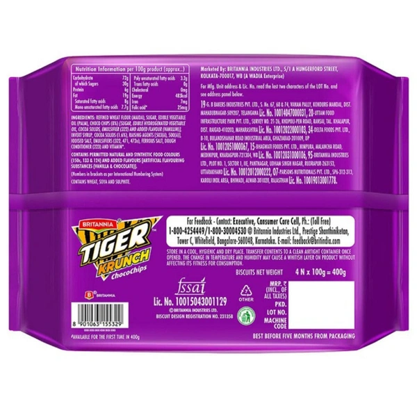 Britannia Tiger Krunch Chocochips Biscuits Combo Pack 400 g