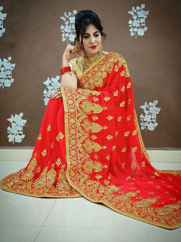 Stone And Emrodery Work Saree