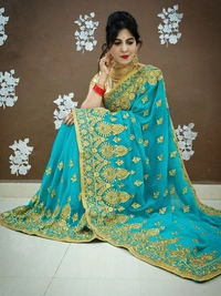 Stone And Emrodery Work Saree