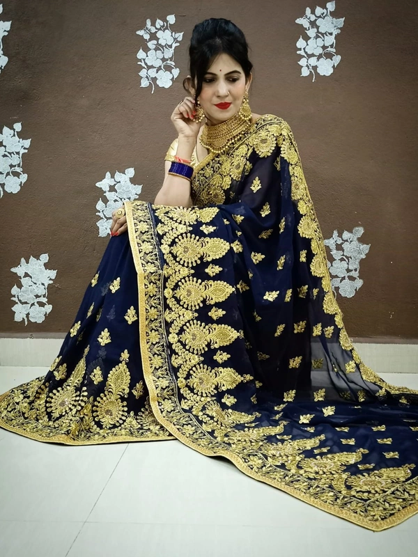 Stone And Emrodery Work Saree