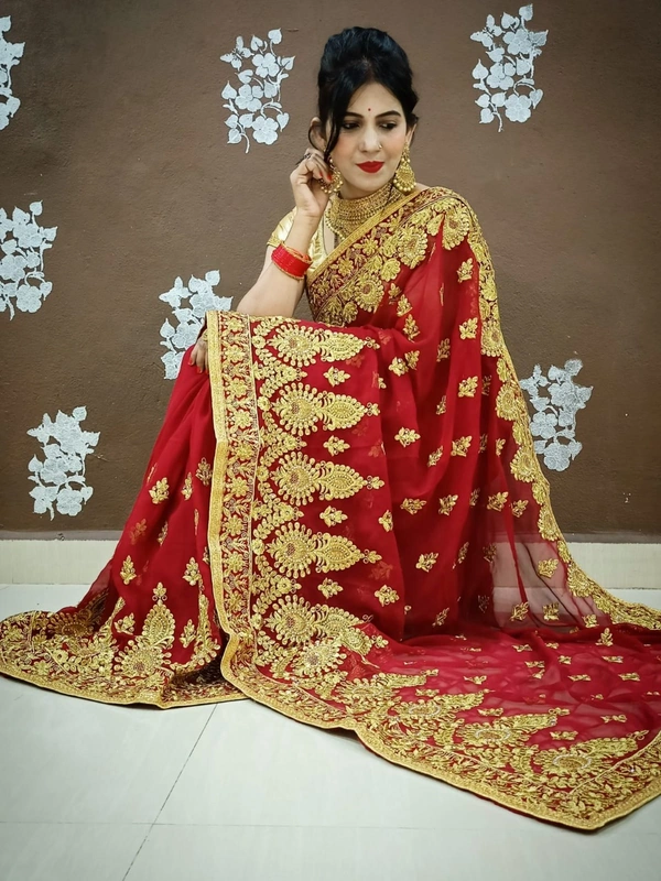 Stone And Emrodery Work Saree