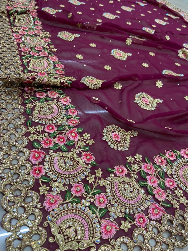 Stone Work Saree With Beautiful Design