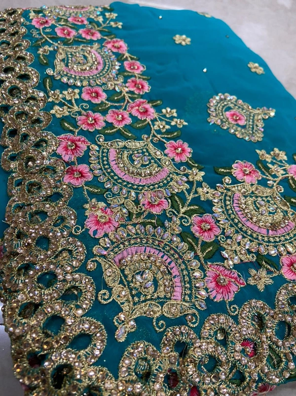 Stone Work Saree With Beautiful Design