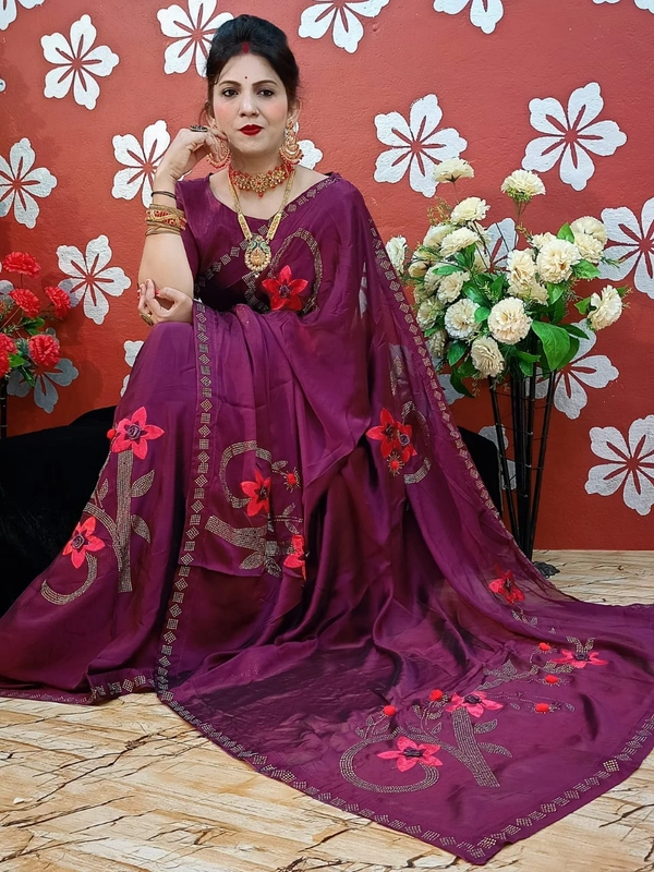 Stone And Pompom Saree