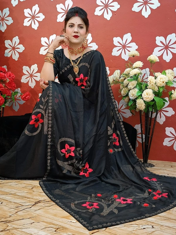Stone And Pompom Saree