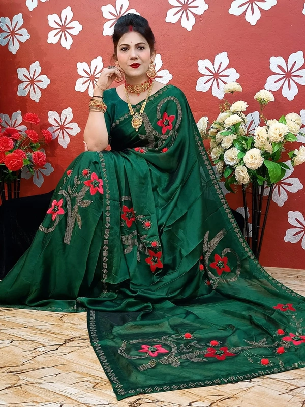 Stone And Pompom Saree
