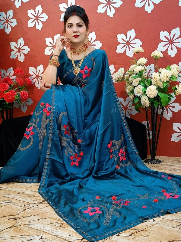 Stone And Pompom Saree