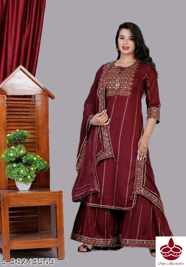 Emrodered Kurta Plazo And Duppata - Xl