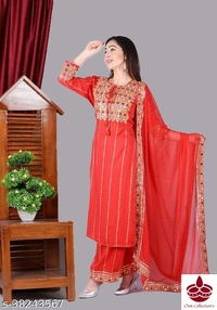 Emrodered Kurta Plazo And Duppata - Xl