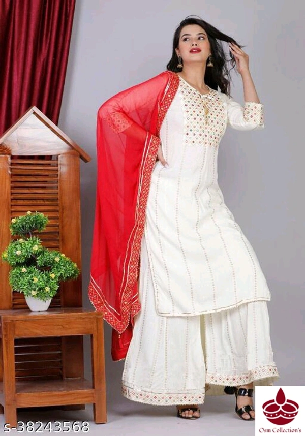 Emrodered Kurta Plazo And Duppata - Xl