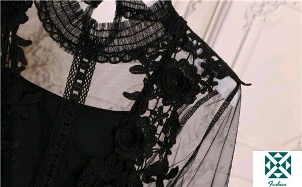 Women Stylish Top - Black, Sexy Lantern Sleeve 3D Floral Women Tops With InnerFabric: NetSleeve Length: Long SleevesPattern: La