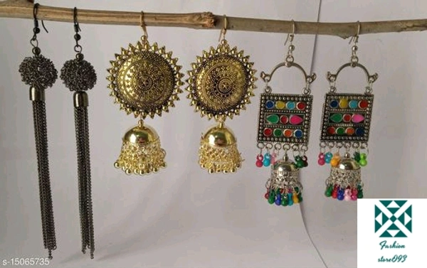 Combo Earrings - black,silver, multicolor, free size