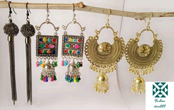 Combo Earrings - black, silver, multicolor, free size