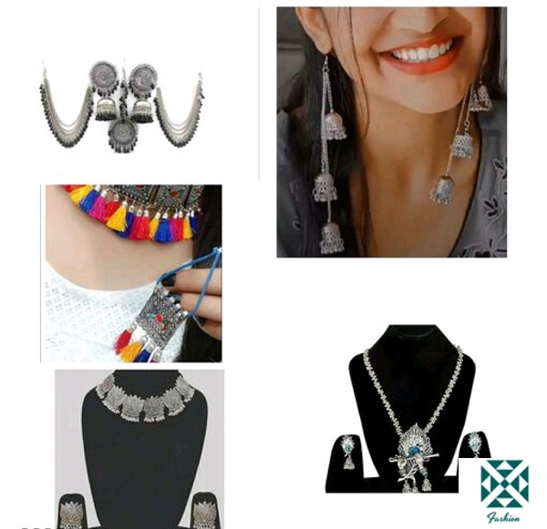 Women Jewellery Set and Earrings (Combo Of 5) - black, multicolor,silver, free size