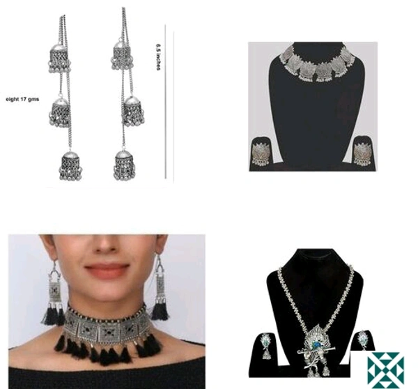 Women Jewellery Set and Earrings (Combo Of 4) - black, silver, free size