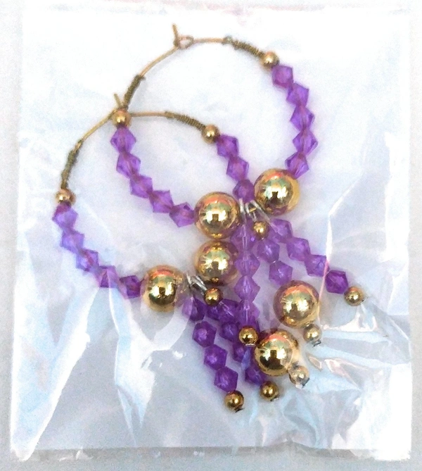 NIBRAS Purple Crystal Glass Beads Hoop Earrings - B09HQCPRNJ, 7 gm, 4mm x 6mm x 1mm