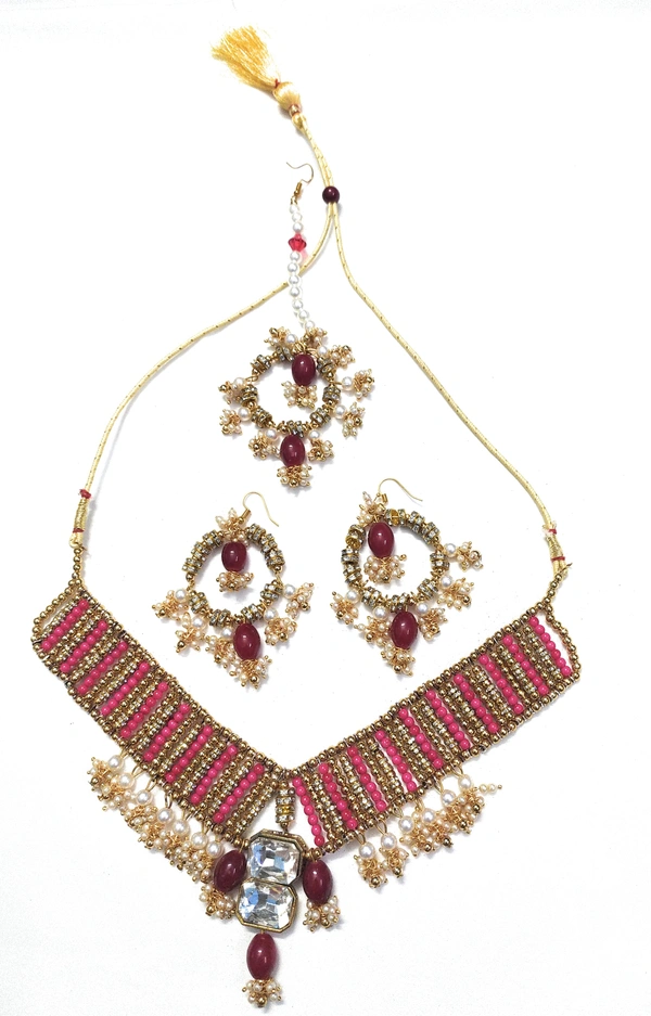 NIBRAS Maroon Kundan Necklace Set - B09ZRW9G6V