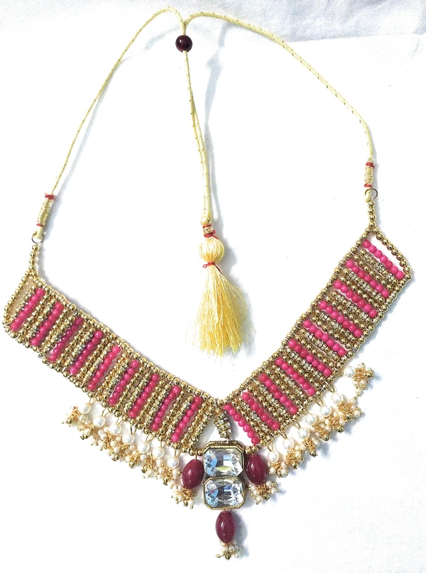 NIBRAS Maroon Kundan Necklace Set - B09ZRW9G6V