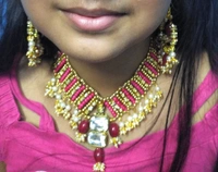 NIBRAS Maroon Kundan Necklace Set - B09ZRW9G6V