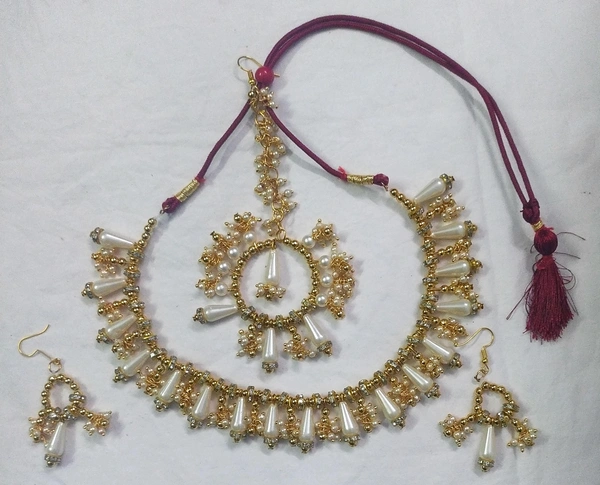 NIBRAS White Pearl Drop Necklace Set - B09ZT5VMNY