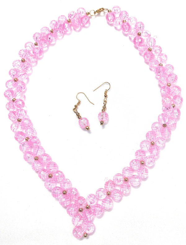 NIBRAS Pink Floral Glass Necklace Set - B09ZVHQWKQ