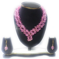 NIBRAS Pink Floral Glass Necklace Set - B09ZVHQWKQ