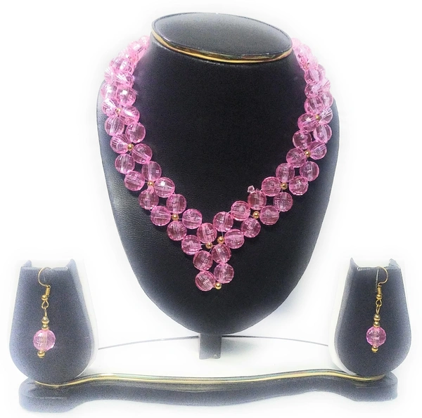 NIBRAS Pink Floral Glass Necklace Set - B09ZVHQWKQ