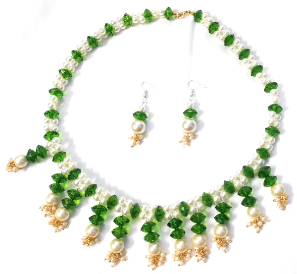 NIBRAS Green Pearl Tyre-Cut Necklace Set - B09ZVJDZCF