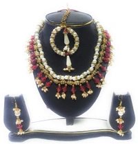 NIBRAS Red Tyre-Cut Pearl Necklace Set - B09ZVLBSXT