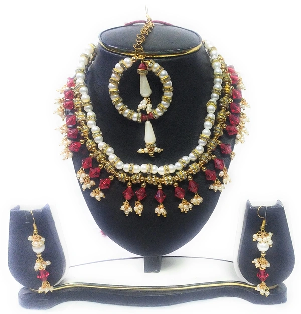 NIBRAS Red Tyre-Cut Pearl Necklace Set - B09ZVLBSXT