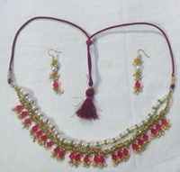 NIBRAS Red Tyre-Cut Pearl Necklace Set - B09ZVLBSXT