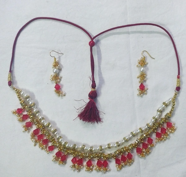 NIBRAS Red Tyre-Cut Pearl Necklace Set - B09ZVLBSXT