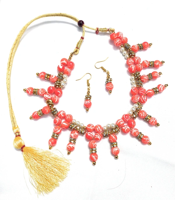 NIBRAS Orange Designer Beads Necklace Set - B09ZYN62TK