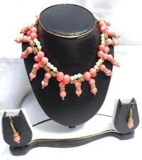 NIBRAS Orange Designer Beads Necklace Set - B09ZYN62TK